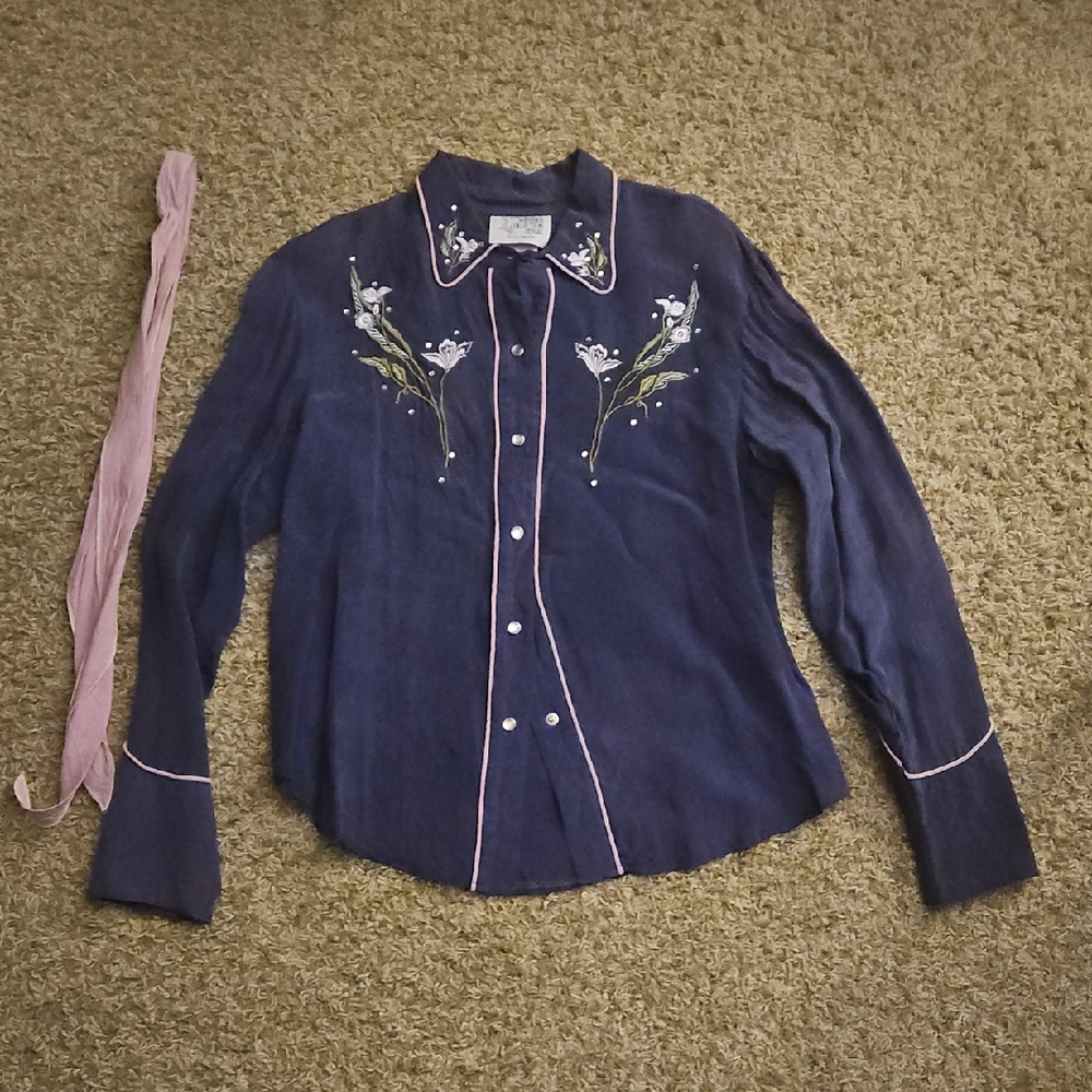 Floral Embroidered Purple Western Shirt